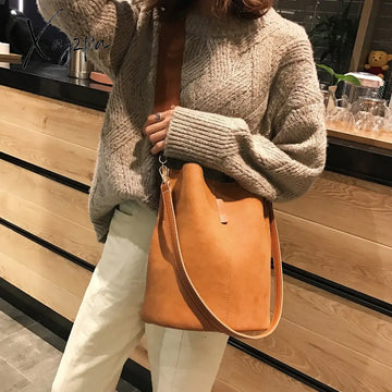 Xajzpa - Messenger Bag Women Bucket Shoulder Bag Large Capacity Vintage Matte Pu Leather Lady